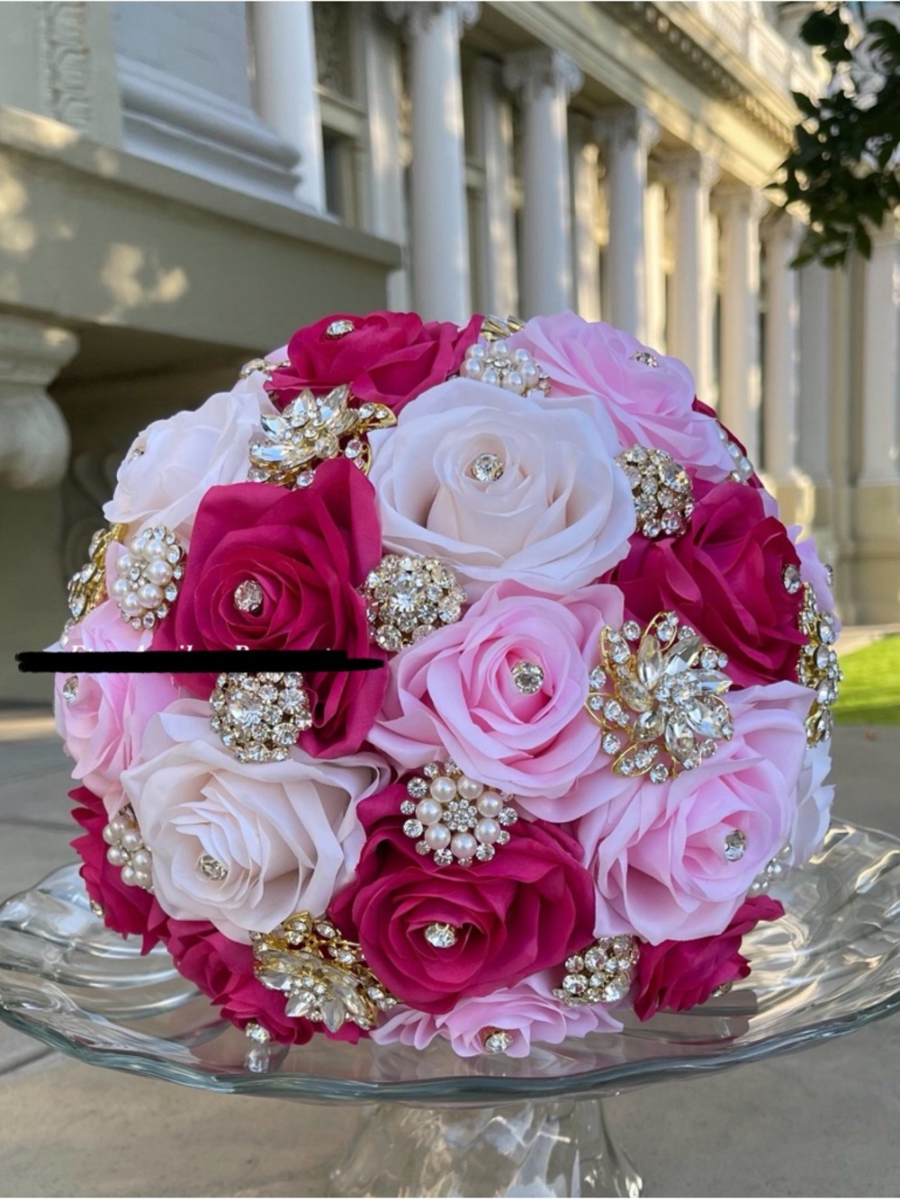 Bridal Bouquet - Pink & Fuchsia Rose Brooch Bouquet